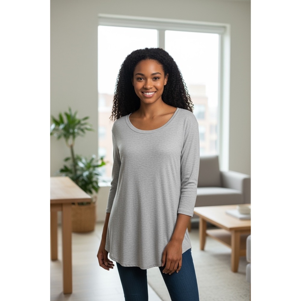 Vison USA Gray Tunic‎ Top Long Sleeve Scoop Neck Back Bow Casual Cute